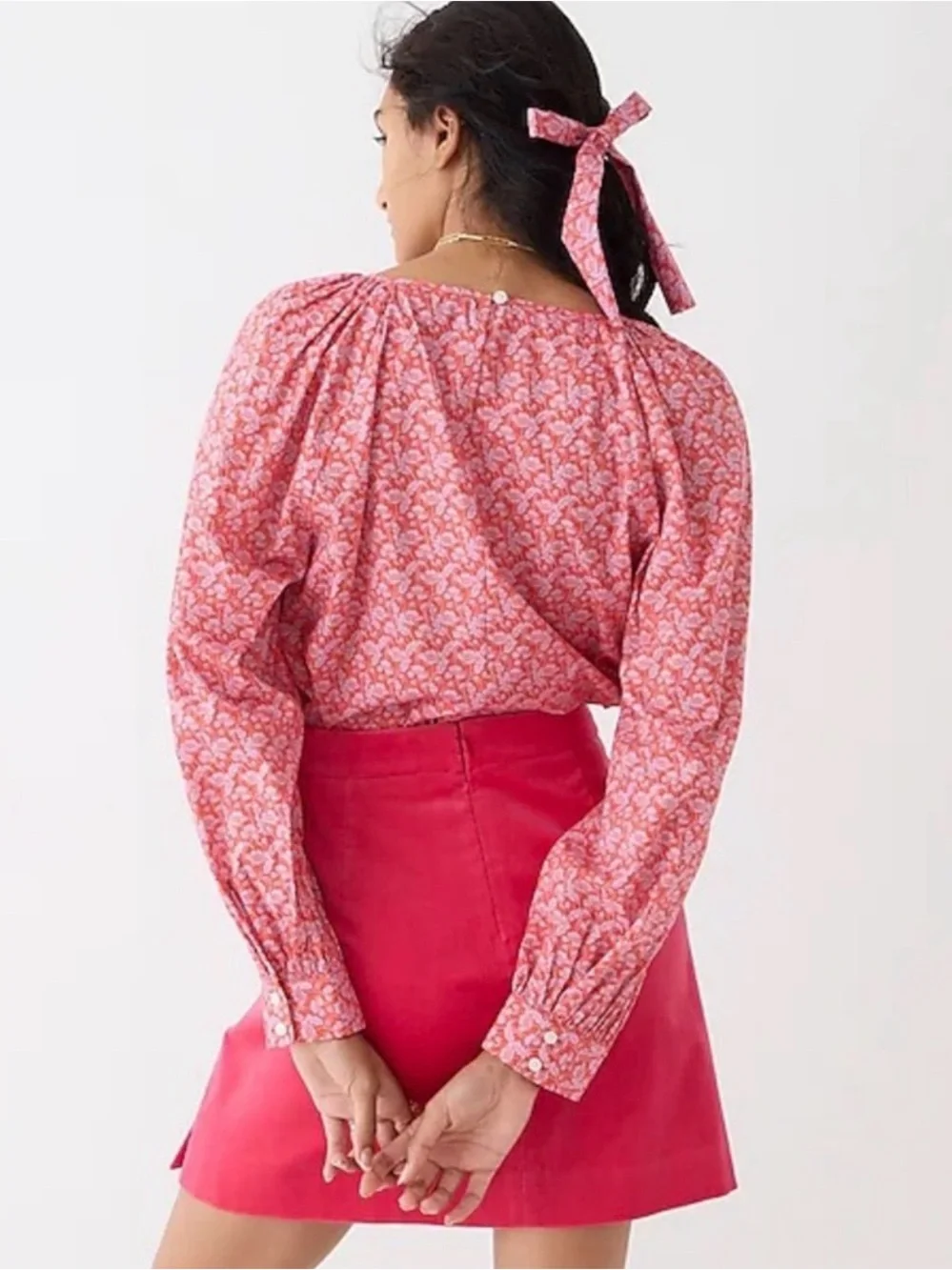 J.Crew Liberty Floral Blouse Womens S Orange Pink Cotton Puff Sleeve Top